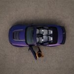 Draufsicht auf den offenen Ford Mustang Dark Horse SC Convertible mit Person neben dem Fahrzeug