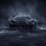 Rezvani Beast X als dunkler Teaser von vorne im Nebel